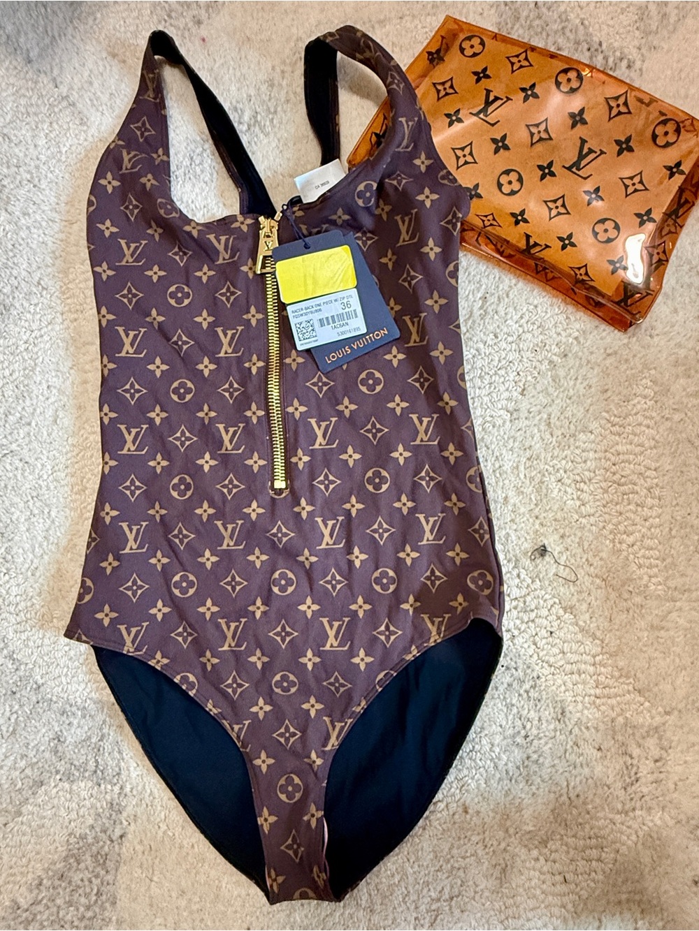 Louis Vuitton Monogram Zip One-Piece Swimsuit in Brown 36/2